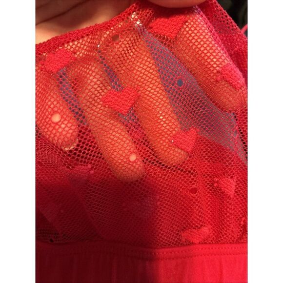 Scarlett Blue Solid Red Lace Heart Print Sheer Bra Bralette Medium - Picture 3 of 4